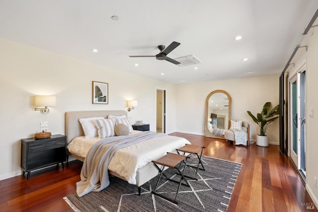 4127 Dry Creek Rd, Napa, CA 94558 - bedroom with wood finished floors, recessed lighting, arched walkways, ceiling fan, and baseboards