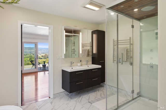 4127 Dry Creek Rd, Napa, CA 94558 - bathroom featuring vanity, a shower stall, recessed lighting, and visible vents