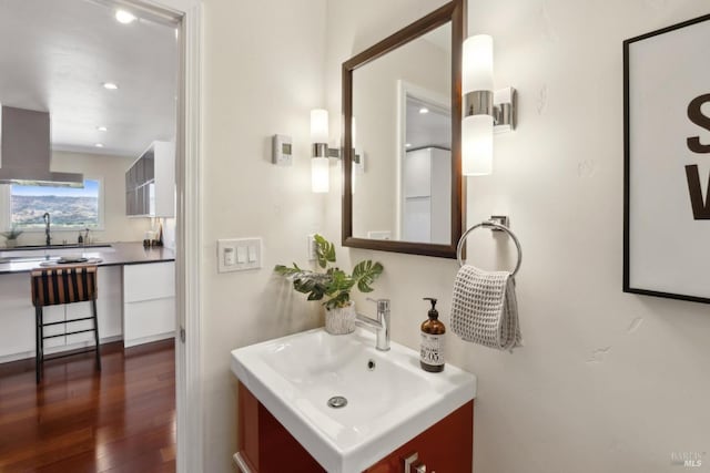 4127 Dry Creek Rd, Napa, CA 94558 - bathroom with vanity, wood finished floors, and recessed lighting