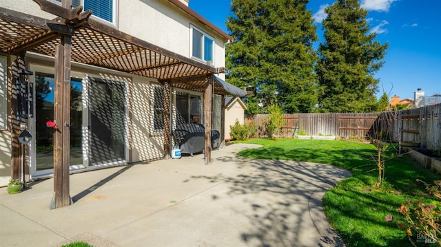 view of patio featuring a fenced backyard and a pergola