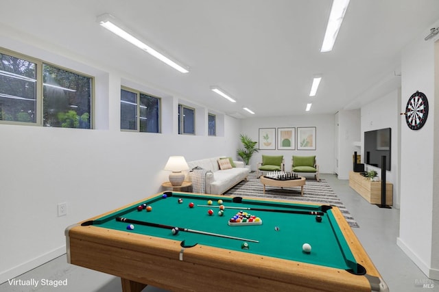 recreation room featuring finished concrete floors and billiards