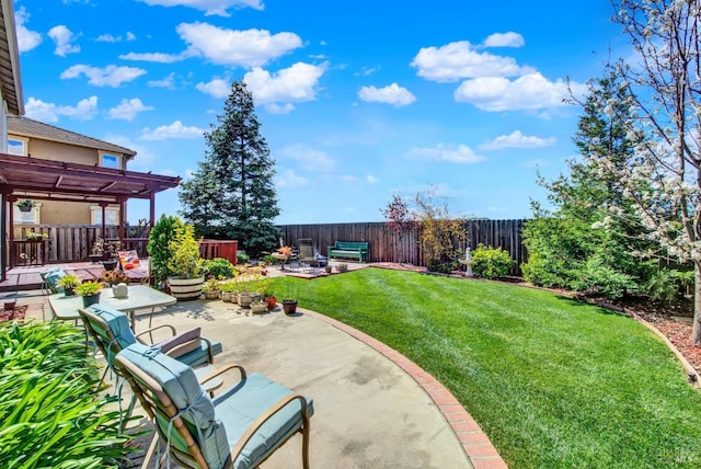 view of yard with a patio and a fenced backyard
