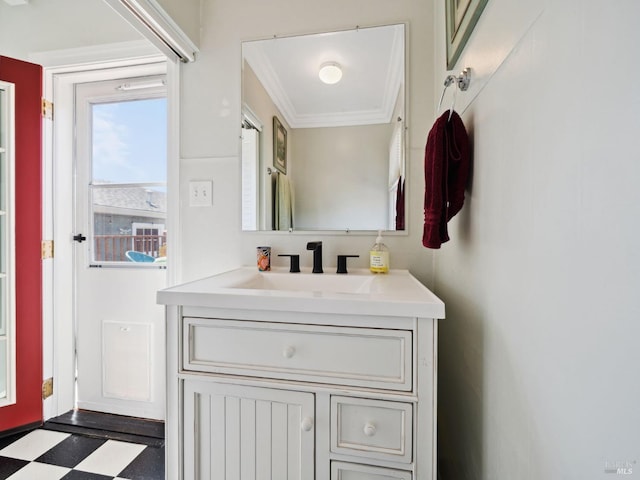 bathroom featuring vanity and crown molding