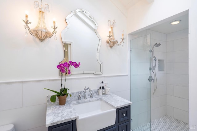 603 Sunnyside Rd, Saint Helena, CA 94574 - full bath with toilet, vanity, tile walls, and a walk in shower