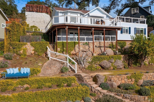 603 Sunnyside Rd, Saint Helena, CA 94574 - back of house featuring a balcony and stairs