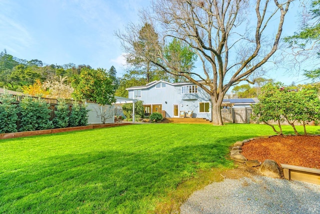 view of yard featuring a fenced backyard and a deck