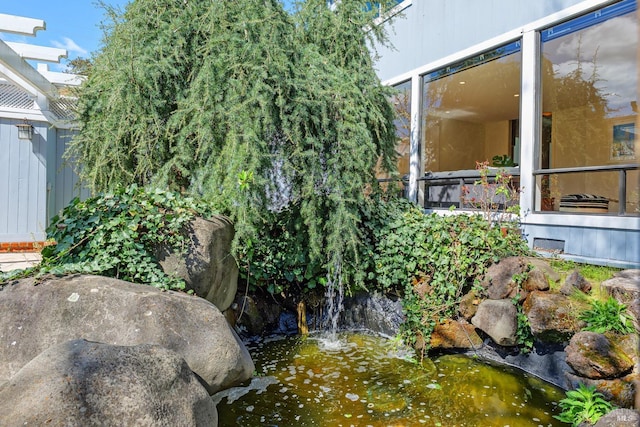 details with a garden pond