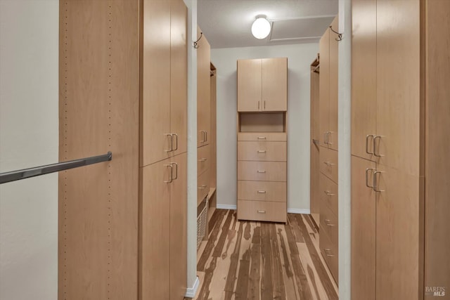 walk in closet featuring light wood-style flooring