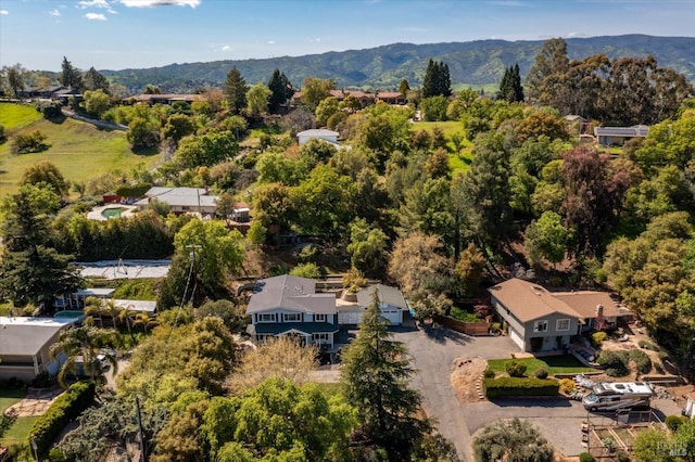 birds eye view of property with a mountain view