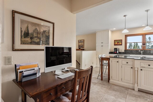 dining space with light tile patterned floors