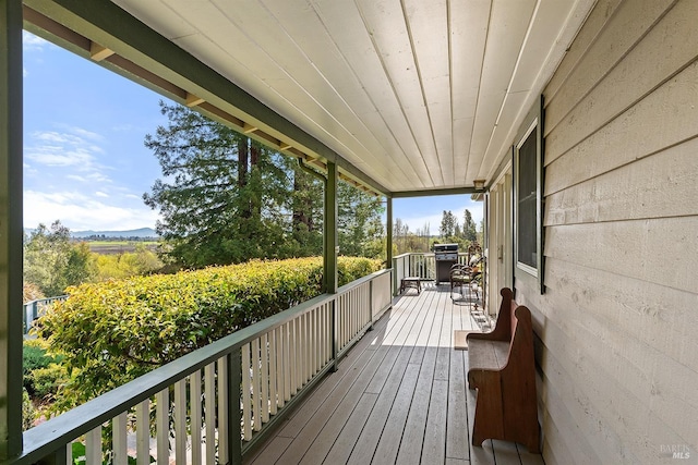 deck with a mountain view