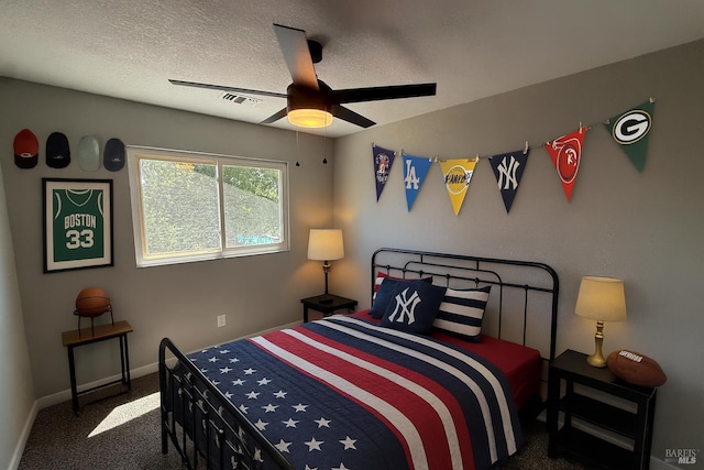 179 Midvale Dr, Vacaville, CA 95687 - bedroom with carpet, ceiling fan, and a textured ceiling