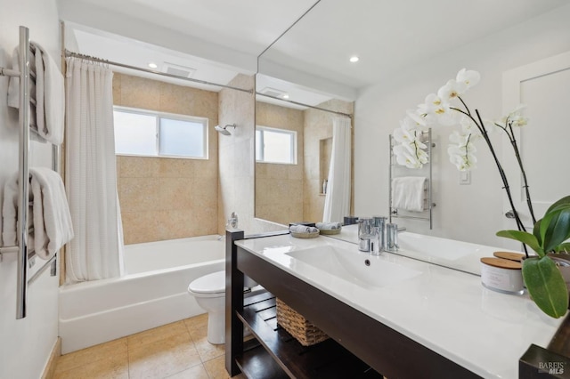35 Bernard St, Mill Valley, CA 94941 - bathroom with toilet, shower / bath combination with curtain, vanity, tile patterned floors, and recessed lighting