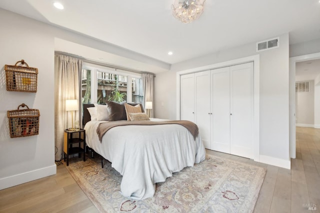 35 Bernard St, Mill Valley, CA 94941 - bedroom with light wood-style flooring, baseboards, a closet, and recessed lighting