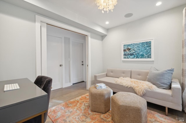 35 Bernard St, Mill Valley, CA 94941 - office area with light wood-type flooring, recessed lighting, and a chandelier