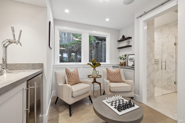 35 Bernard St, Mill Valley, CA 94941 - living area featuring recessed lighting and a barn door