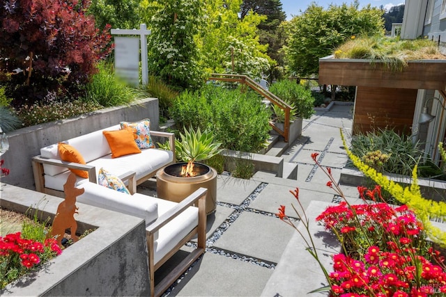 35 Bernard St, Mill Valley, CA 94941 - view of patio / terrace featuring an outdoor living space with a fire pit