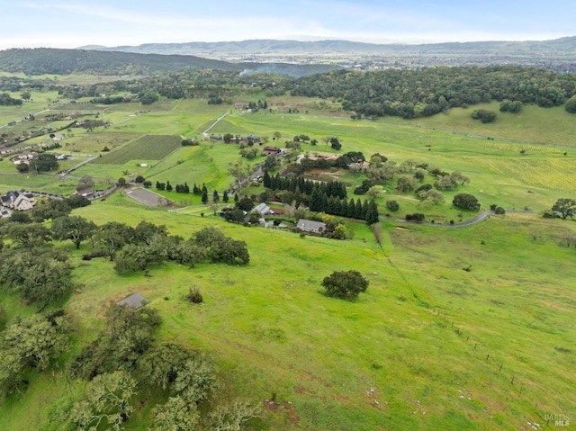 aerial view featuring a mountain view and a rural view