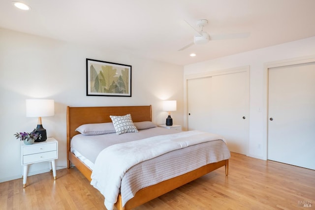 1777 Adams St, Saint Helena, CA 94574 - bedroom with recessed lighting, light wood-style floors, two closets, and a ceiling fan