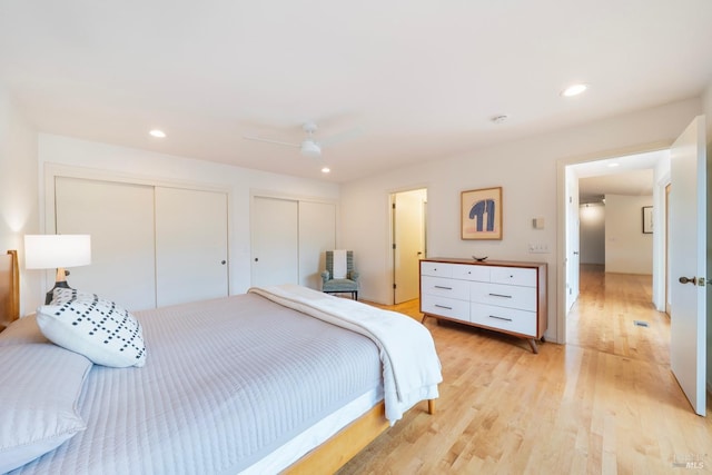 1777 Adams St, Saint Helena, CA 94574 - bedroom with recessed lighting, light wood-style floors, two closets, and a ceiling fan
