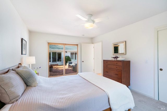 1777 Adams St, Saint Helena, CA 94574 - bedroom with baseboards, access to exterior, light colored carpet, and a ceiling fan