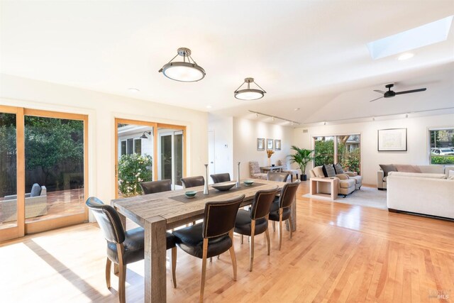 1777 Adams St, Saint Helena, CA 94574 - dining room featuring light wood-type flooring, lofted ceiling with skylight, and recessed lighting