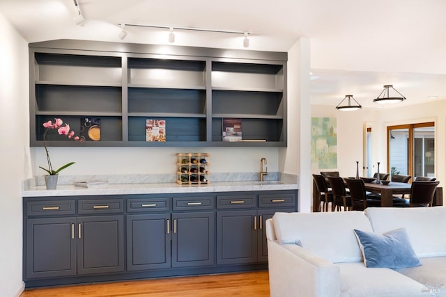 1777 Adams St, Saint Helena, CA 94574 - bar with a sink, light wood-style flooring, rail lighting, and wet bar