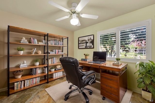 home office with ceiling fan