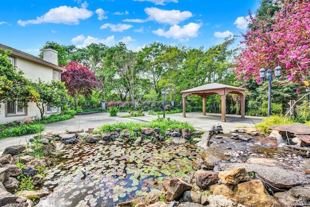 view of property's community featuring a gazebo, a carport, and a patio