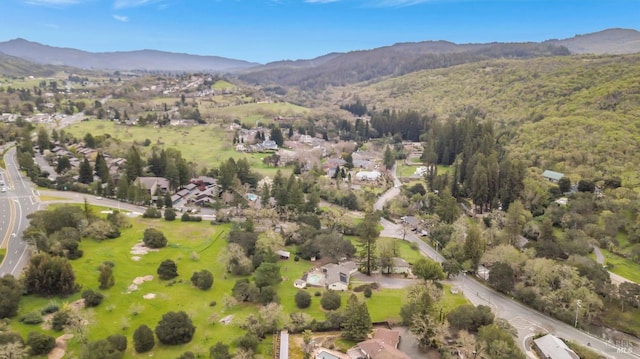 birds eye view of property featuring a mountain view
