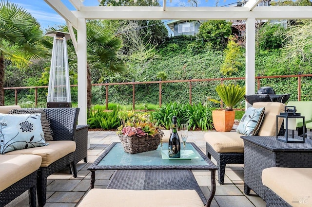 view of patio with a pergola and outdoor lounge area