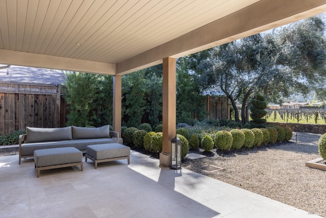1149 Hudson Ave, Saint Helena, CA 94574 - view of patio / terrace featuring an outdoor living space and a fenced backyard