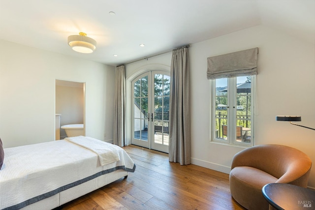 1149 Hudson Ave, Saint Helena, CA 94574 - bedroom with hardwood / wood-style flooring, french doors, baseboards, access to outside, and recessed lighting