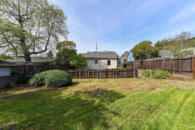 view of yard with a fenced backyard