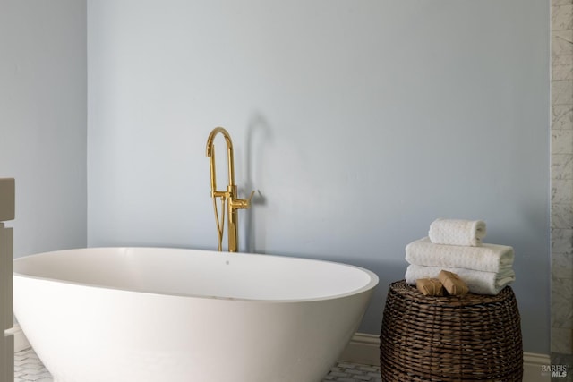 bathroom with a freestanding tub