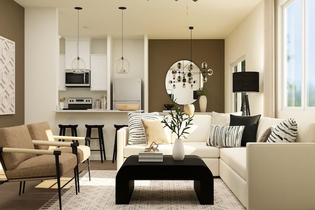 living room with light carpet