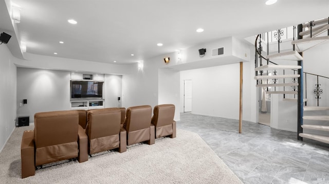 home theater with visible vents and recessed lighting