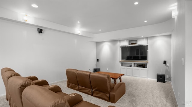 carpeted cinema room with baseboards and recessed lighting
