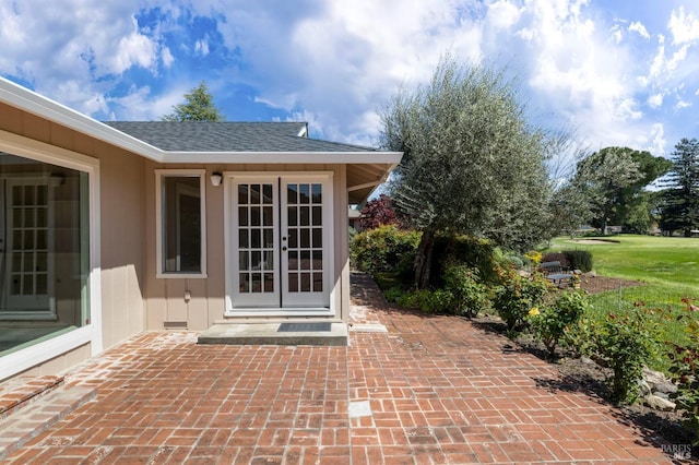 view of patio featuring french doors