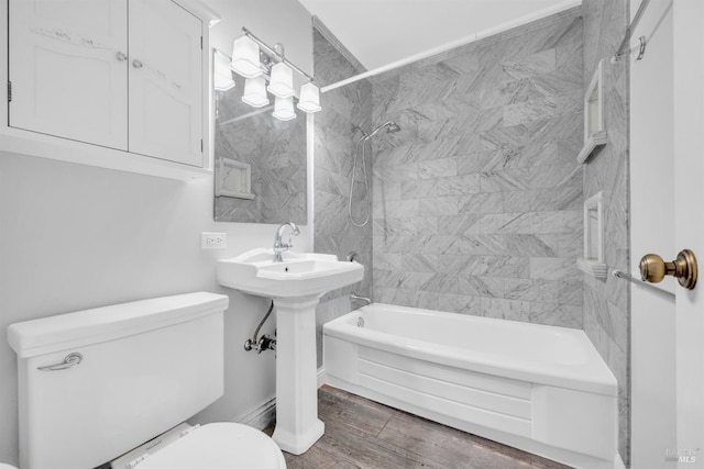 1008 Los Gamos Rd Unit F, San Rafael, CA 94903 - full bathroom featuring toilet, shower / bathtub combination, wood finished floors, and a sink
