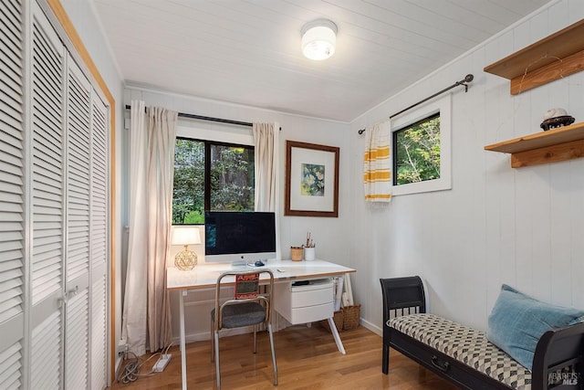 office area with a wealth of natural light and light wood-style floors