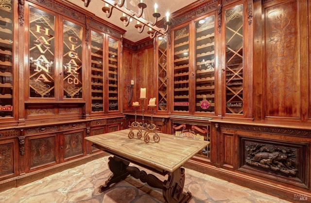 wine cellar with stone flooring