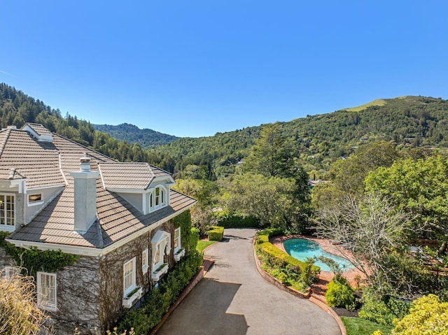 property view of mountains featuring a view of trees