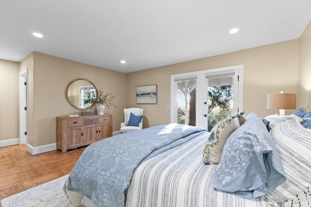 bedroom featuring recessed lighting, multiple windows, and access to exterior