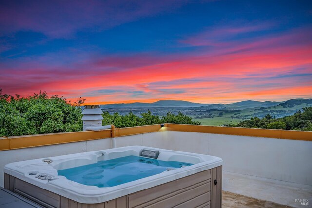 116 Tartan Way, Fairfield, CA 94534 - patio terrace at dusk with a hot tub and a mountain view