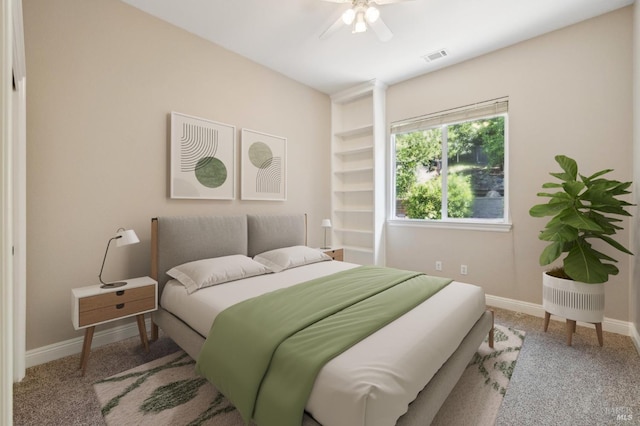 5232 Sunridge Dr, Fairfield, CA 94534 - bedroom featuring visible vents, baseboards, a ceiling fan, and carpet