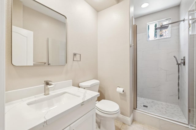 5232 Sunridge Dr, Fairfield, CA 94534 - full bathroom featuring a marble finish shower, tile patterned flooring, toilet, and vanity