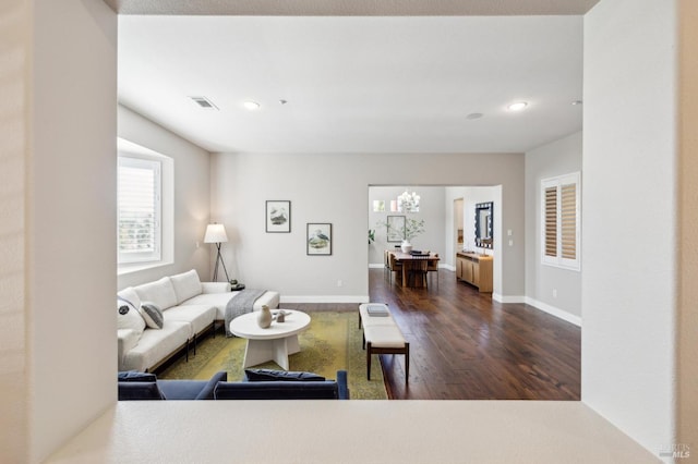 5232 Sunridge Dr, Fairfield, CA 94534 - living room featuring wood finished floors, baseboards, visible vents, and recessed lighting