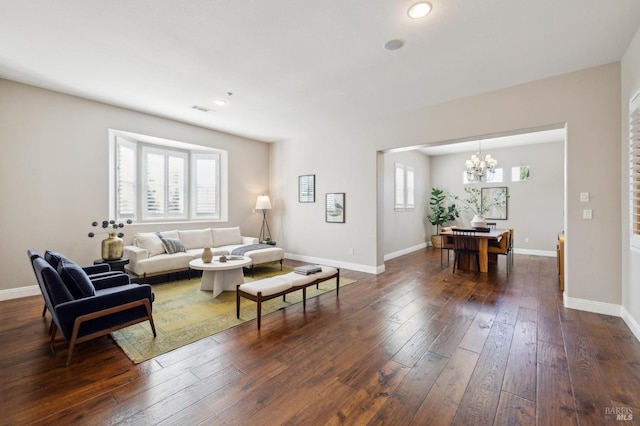 5232 Sunridge Dr, Fairfield, CA 94534 - living area with a chandelier, recessed lighting, dark wood-type flooring, and baseboards
