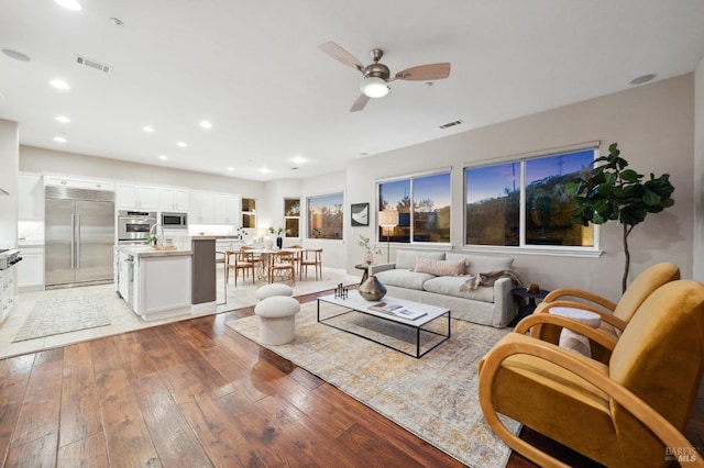 5232 Sunridge Dr, Fairfield, CA 94534 - living room with visible vents, light wood-style flooring, recessed lighting, and ceiling fan